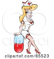 Royalty Free RF Clipart Illustration Of A Sexy Blond Nurse Sitting On A Pill