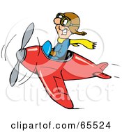 Poster, Art Print Of Grinning Pilot Man Flying A Red Plane