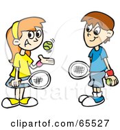 Poster, Art Print Of Boy And Girl Playing Tennis And Smiling