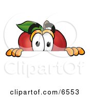 Red Apple Character Mascot Peeking Over A Horizontal Surface