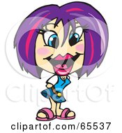 Royalty Free RF Clipart Illustration Of A Purple Haired Woman In A Blue Dress