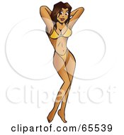 Poster, Art Print Of Sexy Brunette Woman In A Yellow Bikini