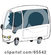 Royalty Free RF Clipart Illustration Of A White Bus Character With Yellow Eyes And A Blank Sign by Dennis Holmes Designs