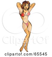Royalty Free RF Clipart Illustration Of A Sexy Brunette Woman In A Red Bikini