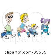 Royalty Free RF Clipart Illustration Of A Happy Family Of Four Walking And Carrying Bags