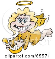 Royalty Free RF Clipart Illustration Of A Grinning Blond Female Angel With A Lyre