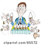 Royalty Free RF Clipart Illustration Of Hands Reaching Towards An Ice Cream Vendor