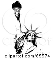 Royalty Free RF Clipart Illustration Of A Black And White Statue Of Liberty With The Torch Held High