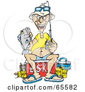 Royalty Free RF Clipart Illustration Of A Man Surrounded By Beer Cans Holding A Fish by Dennis Holmes Designs #COLLC65582-0087