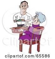 Royalty Free RF Clipart Illustration Of A Young Man Serving His Granny Dinner