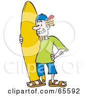 Poster, Art Print Of Blond Surfer Guy With His Yellow Board