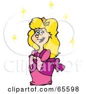 Poster, Art Print Of Pretty Blond Princess In A Pink Dress Surrounded By Stars