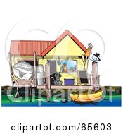 Poster, Art Print Of Cat And Pelican On The Deck Of A Boat Shed