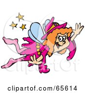 Royalty Free RF Clipart Illustration Of A Red Haired Fairy In Pink Flying By Stars