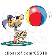 Poster, Art Print Of Pirate Guy Swimming And Playing With A Beach Ball - Version 1
