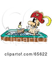 Poster, Art Print Of Pirate Guy Playing With A Boat And Soaking In A Hot Tub