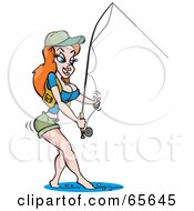 Royalty Free RF Clipart Illustration Of A Sexy Redhead Woman Fishing