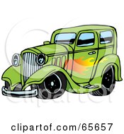 Green Hot Rod With A Flame Paint Job