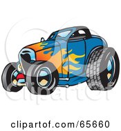 Blue Hot Rod With A Flame Paint Job