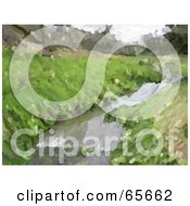 Royalty Free RF Clipart Illustration Of A Background Of An Abstract Stream With Green Hills