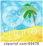 Royalty Free RF Clipart Illustration Of A Background Of A Palm Tree Over Sandy Hills In Front Of A Swirly Sky by Prawny
