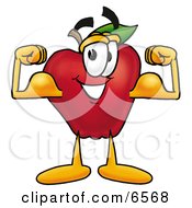 Poster, Art Print Of Red Apple Character Mascot Flexing His Arm Bicep Muscles