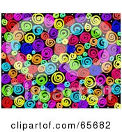 Royalty Free RF Clipart Illustration Of A Background Of Colorful Swirl Drawings On Black by Prawny