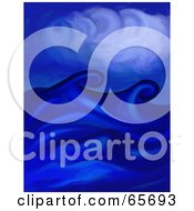 Royalty Free RF Clipart Illustration Of A Background Of Curving Blue Waves At Sea At Night