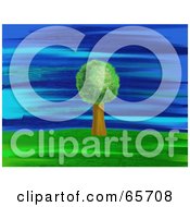 Royalty Free RF Clipart Illustration Of A Background Of A Centered Lone Tree On Green Grass