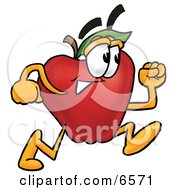 Poster, Art Print Of Red Apple Character Mascot Running In A Hurry
