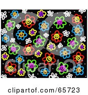 Royalty Free RF Clipart Illustration Of A Background Of Colorful Flowers Over Black