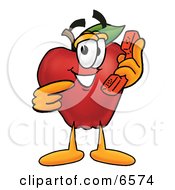 Poster, Art Print Of Red Apple Character Mascot Talking On A Telephone