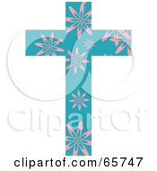 Poster, Art Print Of Teal Patterned Cross With Flowers