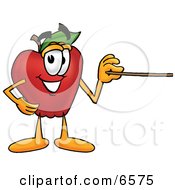 Red Apple Character Mascot Using A Pointer Stick Clipart Picture
