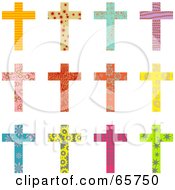 Digital Collage Of Twelve Patterned Christian Crosses