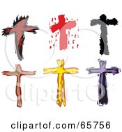 Digital Collage Of Six Stylized Christian Crosses