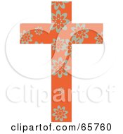 Poster, Art Print Of Orange Patterned Cross With Flowers