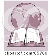 Royalty Free RF Clipart Illustration Of An Open Holy Bible With A Globe Purple Tones