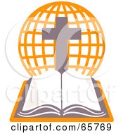 Poster, Art Print Of Open Holy Bible With An Orange Globe And Cross