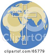 Royalty Free RF Clipart Illustration Of A Christian Cross Over A Blue And Tan Earth