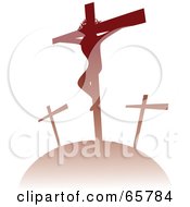 Royalty Free RF Clipart Illustration Of Jesus On The Cross On A Red Hill