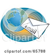 Royalty Free RF Clipart Illustration Of Email Floating Towards A Globe On A Gradient Oval