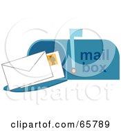 Poster, Art Print Of Two Envelopes In A Blue Open Mail Box