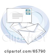 Royalty Free RF Clipart Illustration Of Three White Envelopes Over A Blue Oval