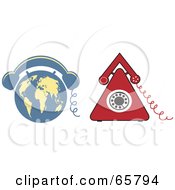Royalty Free RF Clipart Illustration Of A Digital Collage Of Red Triangle And Blue Globe Phones