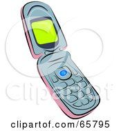 Royalty Free RF Clipart Illustration Of A Pink And Gray Flip Phone With A Green Screen
