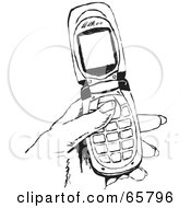 Royalty Free RF Clipart Illustration Of A Black And White Womans Hand Holding A Cell Phone