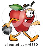 Red Apple Character Mascot Holding A Bowling Ball by Mascot Junction