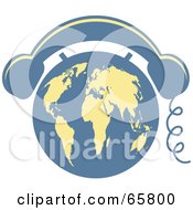 Royalty Free RF Clipart Illustration Of A Blue And Yellow Corded Landline Globe Telephone by Prawny