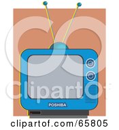 Poster, Art Print Of Blue Retro Tv Set Against A Brown Wall